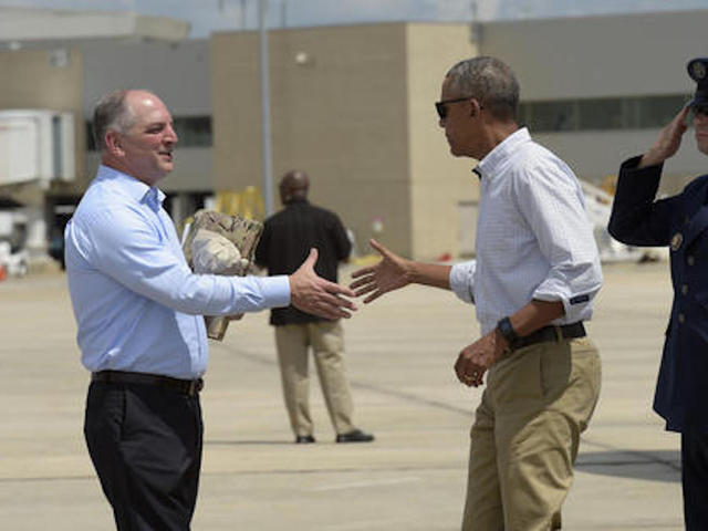 Obama arrives in Louisiana to survey flood damage